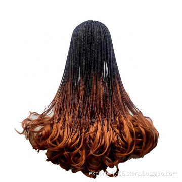 24Inch Long Wavy Curl Box Braid Wig With Curly End African synthetic Braided Wigs For Women Heat Resistant Braiding Hair Wig